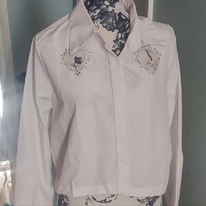 Wishing Waves Size Large MSRP $54 White Embelished Cutout Hearts  Women's Top